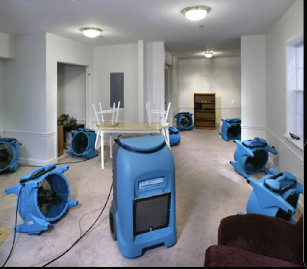 Air movers and dehumidifier setup for Water Extraction & Removal in Salisbury
